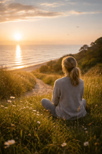 Frau guckt aufs Meer